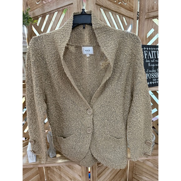 ECI Sweaters - ECI New York Women's Boucle Cardigan Sweater Beige Button Front Size S